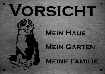 Edelstahl Warnschild Berner Sennenhund VORSICHT Mein Haus mein Garten meine Familie